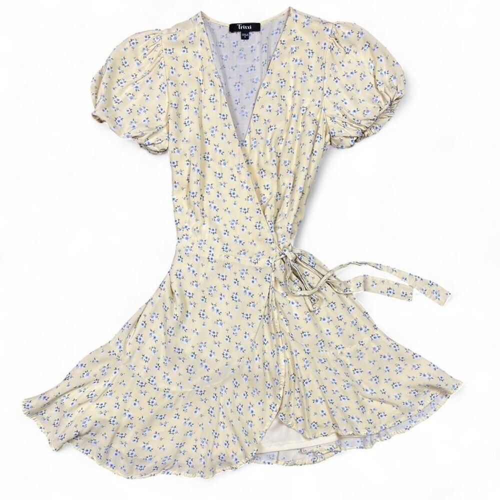 Trixxi Women's Butter Yellow Floral Patterned Fully Lined Dress